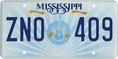 MS license plate ZNO409