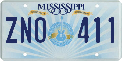 MS license plate ZNO411