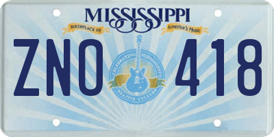 MS license plate ZNO418