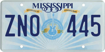 MS license plate ZNO445