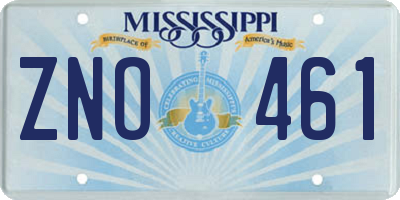 MS license plate ZNO461