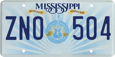 MS license plate ZNO504