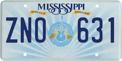 MS license plate ZNO631