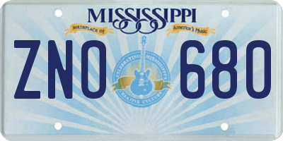 MS license plate ZNO680