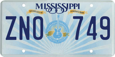 MS license plate ZNO749