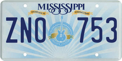 MS license plate ZNO753