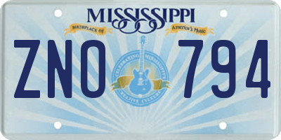 MS license plate ZNO794