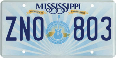 MS license plate ZNO803