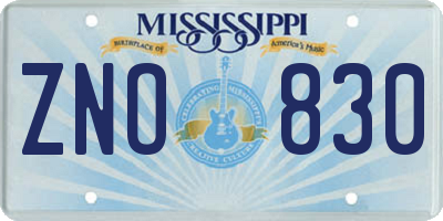 MS license plate ZNO830