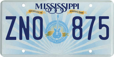 MS license plate ZNO875