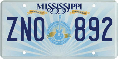 MS license plate ZNO892