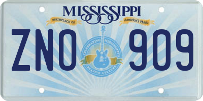 MS license plate ZNO909