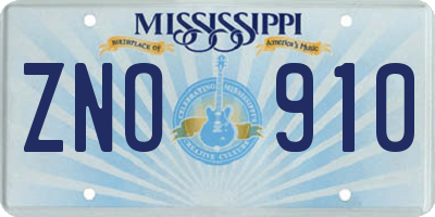 MS license plate ZNO910