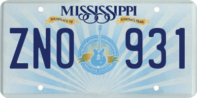 MS license plate ZNO931