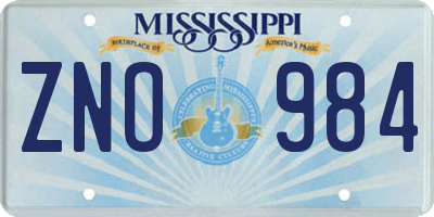 MS license plate ZNO984