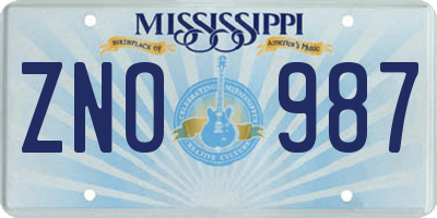 MS license plate ZNO987