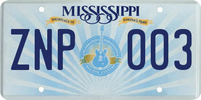 MS license plate ZNP003