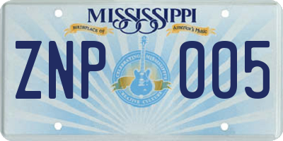MS license plate ZNP005
