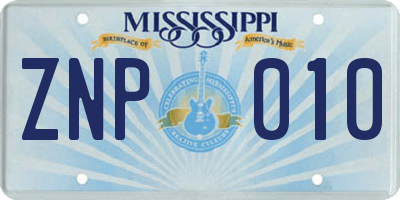 MS license plate ZNP010