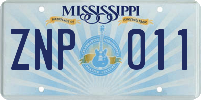 MS license plate ZNP011