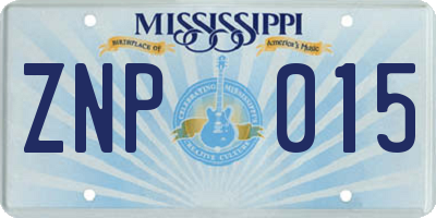 MS license plate ZNP015