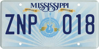 MS license plate ZNP018