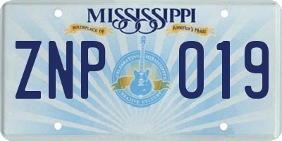 MS license plate ZNP019