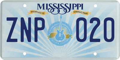 MS license plate ZNP020