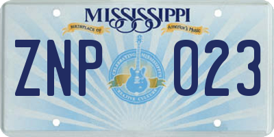 MS license plate ZNP023