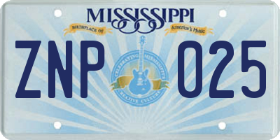 MS license plate ZNP025