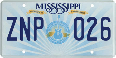 MS license plate ZNP026