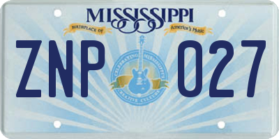 MS license plate ZNP027