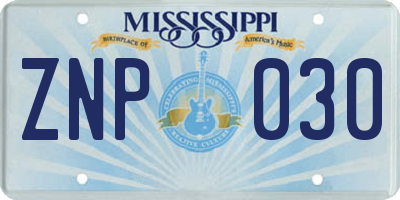 MS license plate ZNP030