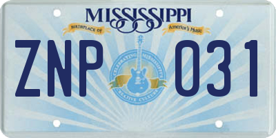 MS license plate ZNP031