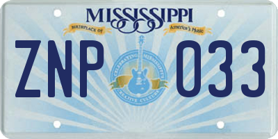 MS license plate ZNP033