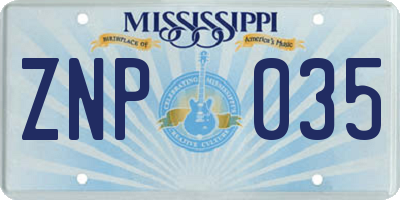 MS license plate ZNP035