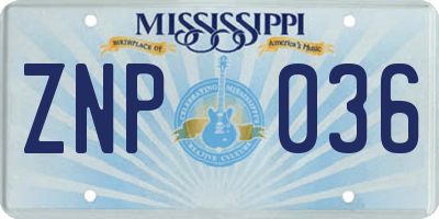 MS license plate ZNP036