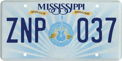 MS license plate ZNP037