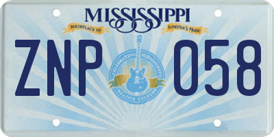 MS license plate ZNP058