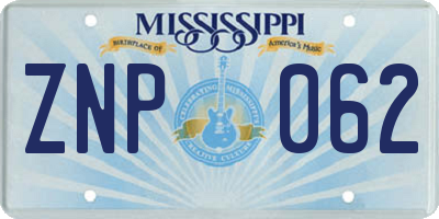 MS license plate ZNP062
