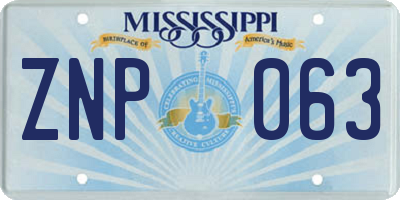 MS license plate ZNP063