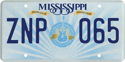 MS license plate ZNP065