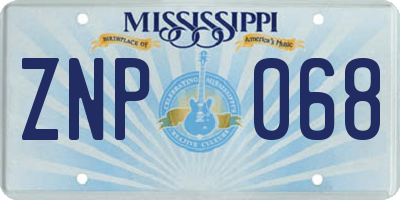 MS license plate ZNP068