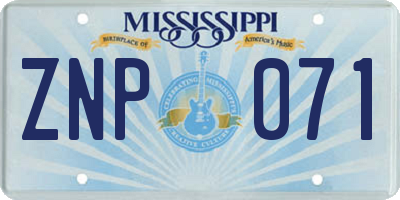 MS license plate ZNP071