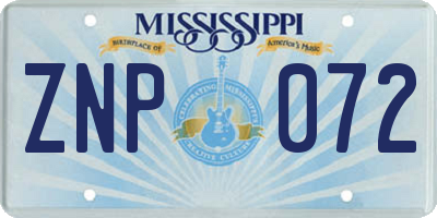 MS license plate ZNP072