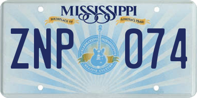 MS license plate ZNP074