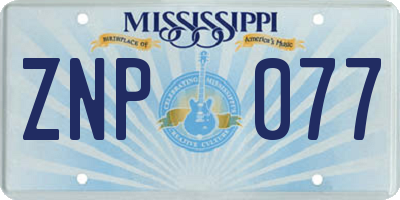 MS license plate ZNP077