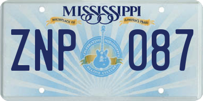 MS license plate ZNP087