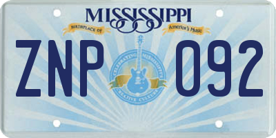 MS license plate ZNP092
