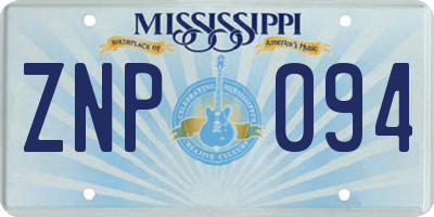 MS license plate ZNP094